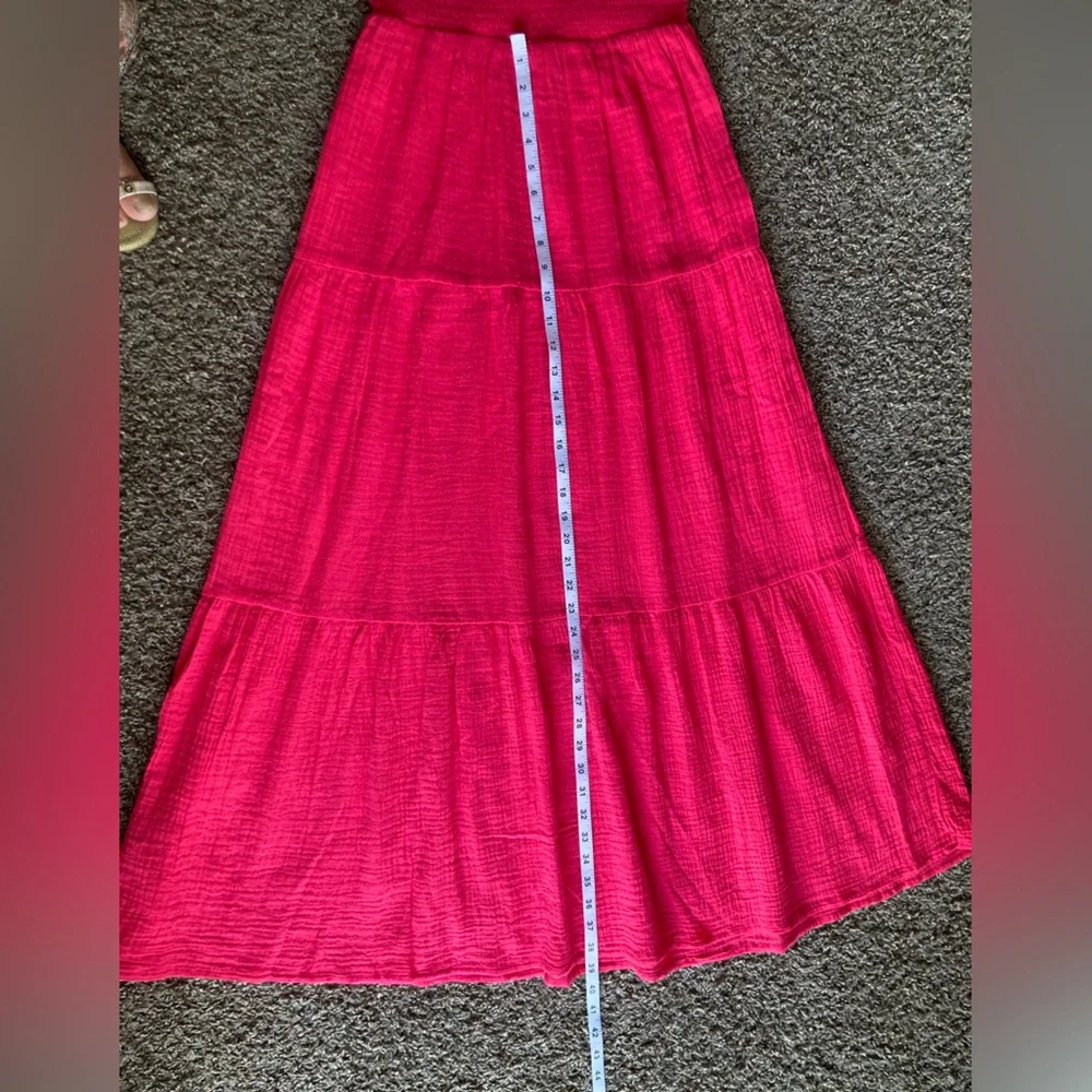 Calvin Klein Coral Smocked Tiered Maxi Dress Sleeveless 100% Cotton